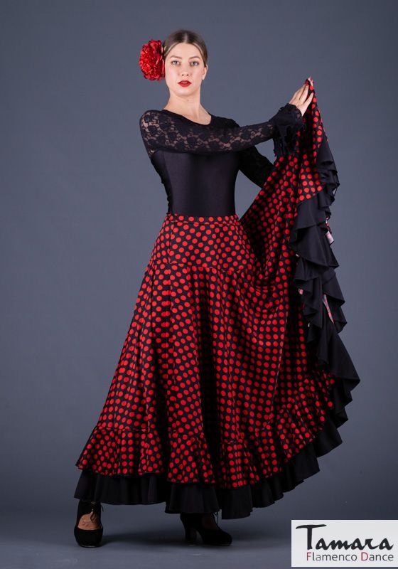 Falda flamenco Alborea lunares - Punto Negro lunares rojos