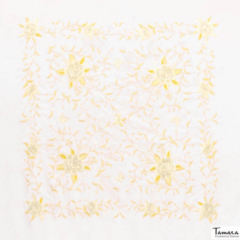 Manton de Manila Primaveral Fleco beige - Bordado Tonos tierra y oro Beige