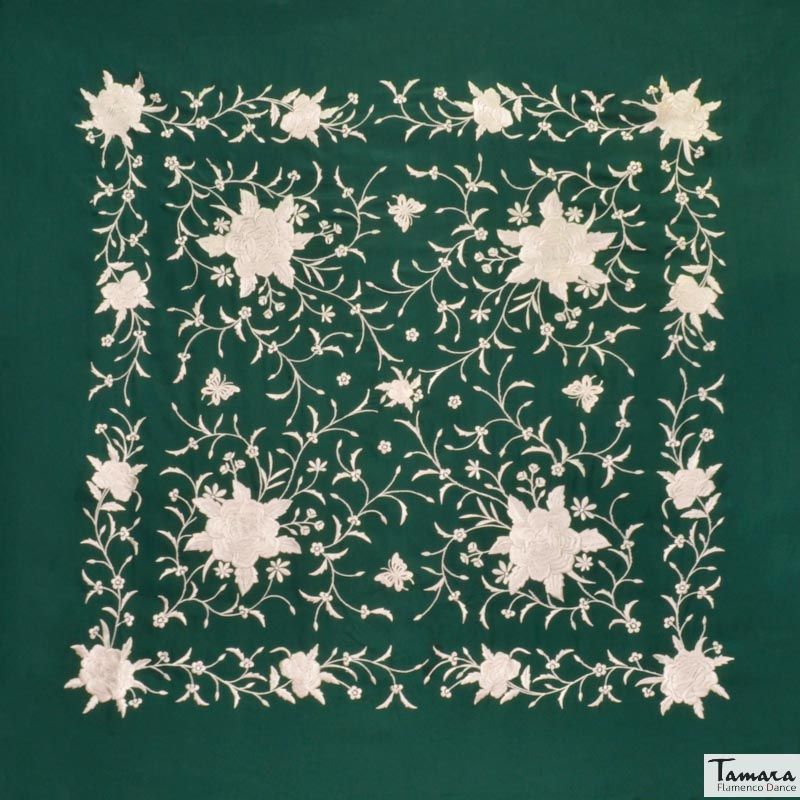 Manton de Manila Primaveral - Bordado Beig