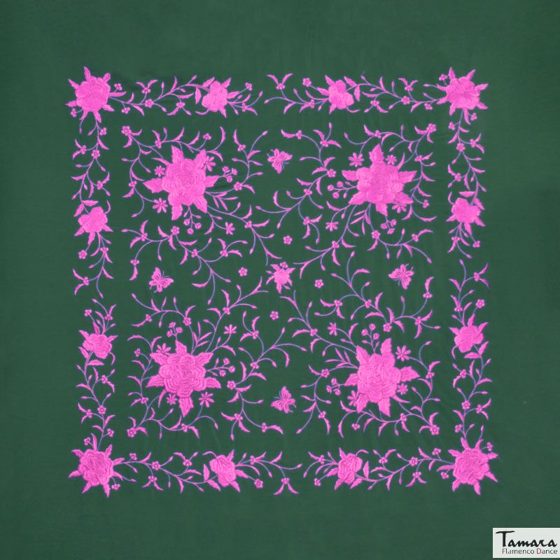 Manton de Manila Primaveral - Bordado Fuxia