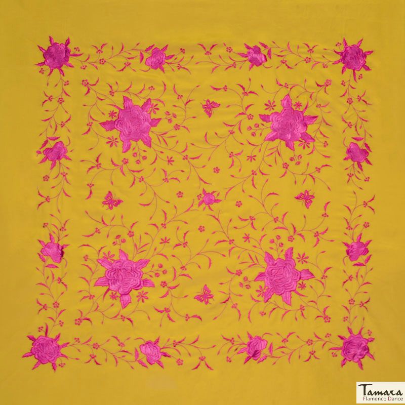 Manton de Manila Primaveral - Bordado Fuxia