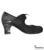 Zapatos de flamenco Cantaora Negro Ante y Serpiente