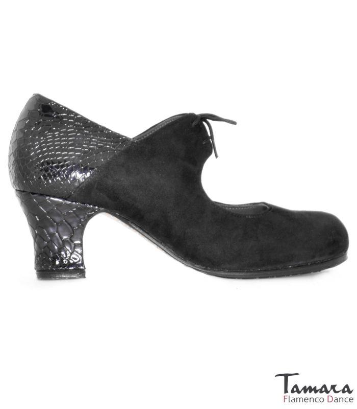 Zapatos de flamenco Cantaora Negro Ante y Serpiente