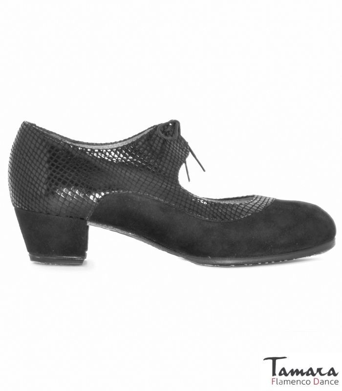 Zapatos de flamenco Cabales Negro Ante y Serpiente