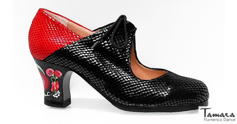 Zapatos de flamenco Arty negro-rojo Carrete 6cm Casilda Rojo y negro