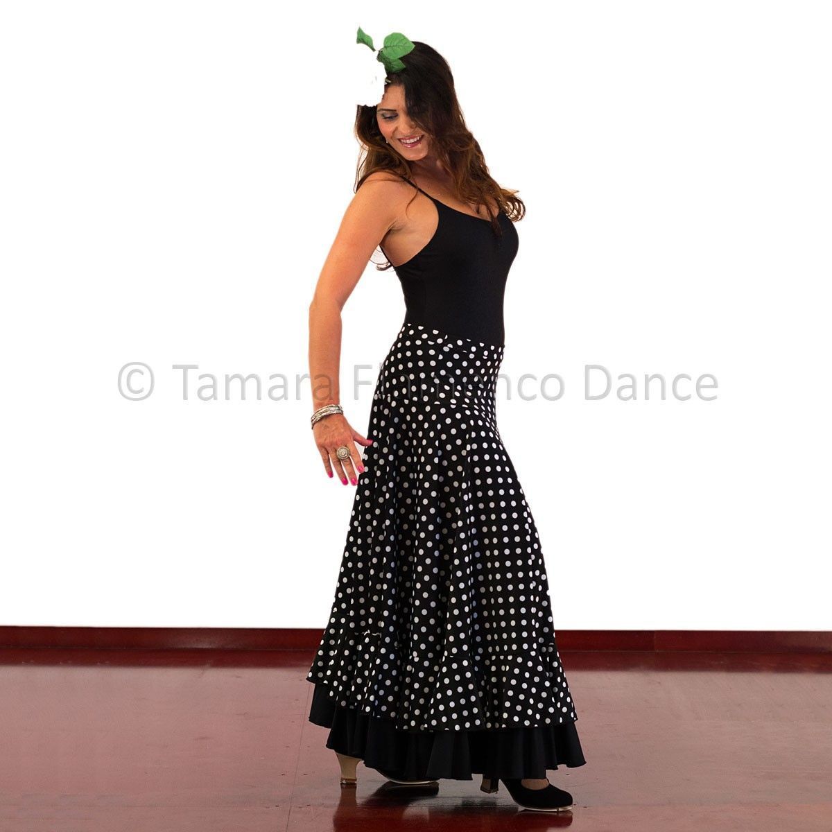 Falda flamenco Alborea lunares - Punto Negro lunar blanco