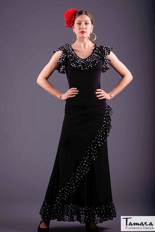 Falda flamenco flamenco Lerele - Punto elastico y gasa Lunares blancos