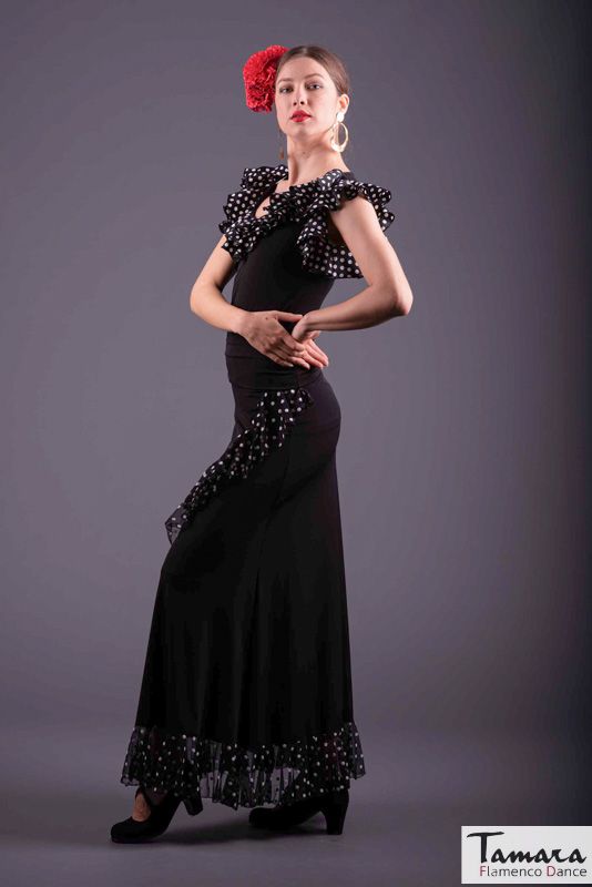 Falda flamenco flamenco Lerele - Punto elastico y gasa Lunares blancos