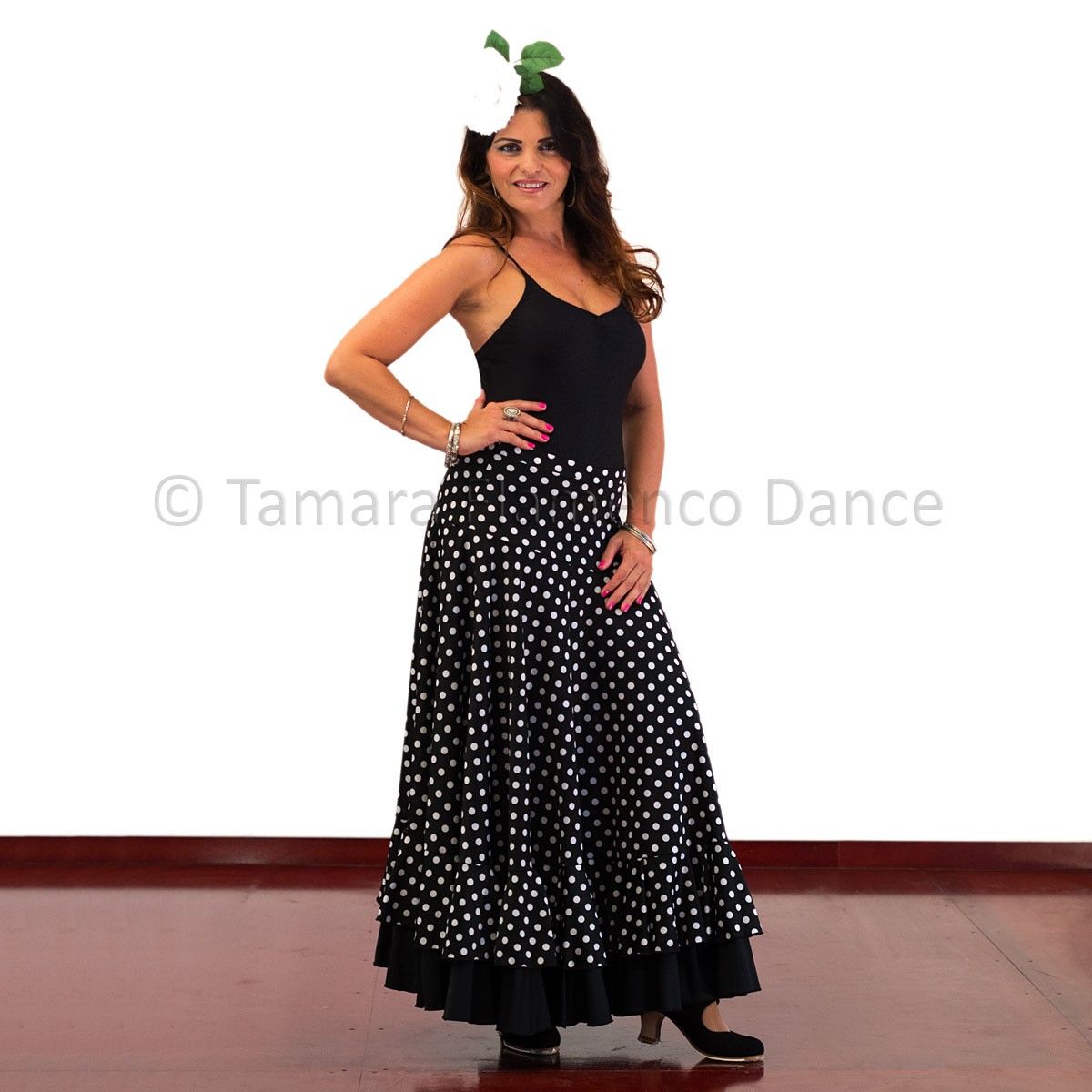 Falda flamenco Alborea lunares - Punto S Negro lunar blanco