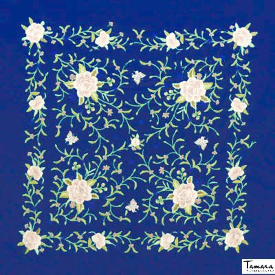 Manton de Manila Primaveral Fleco beige - Bordado Tonos tierra