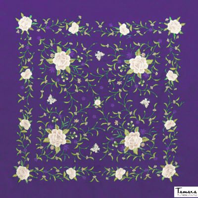 Manton de Manila Primaveral - Bordado Tonos tierra Morado