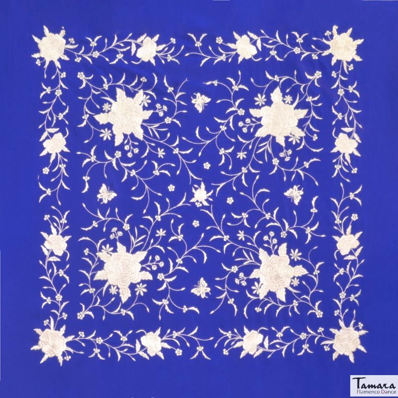 Manton de Manila Primaveral Fleco Marfil - Bordado Marfil