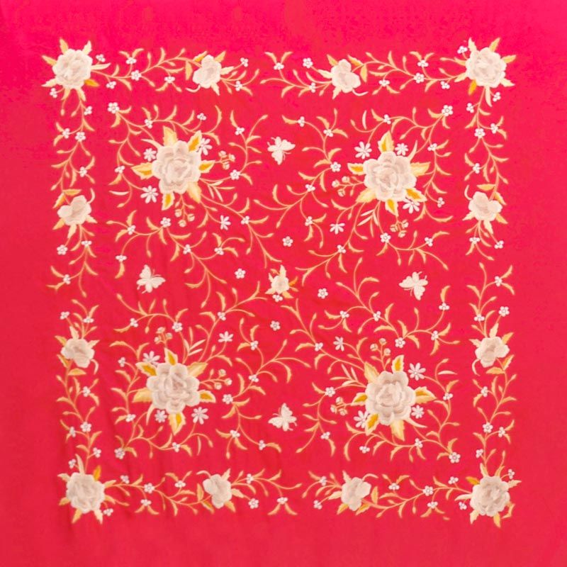 Manton de Manila Primaveral - Bordado Tierra y Oro Rojo