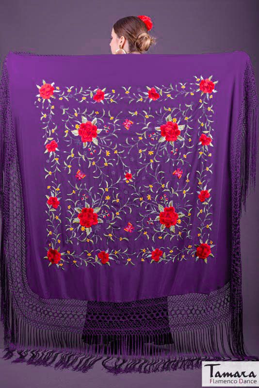 Manton de Manila Primaveral - Bordado Multicolor Morado