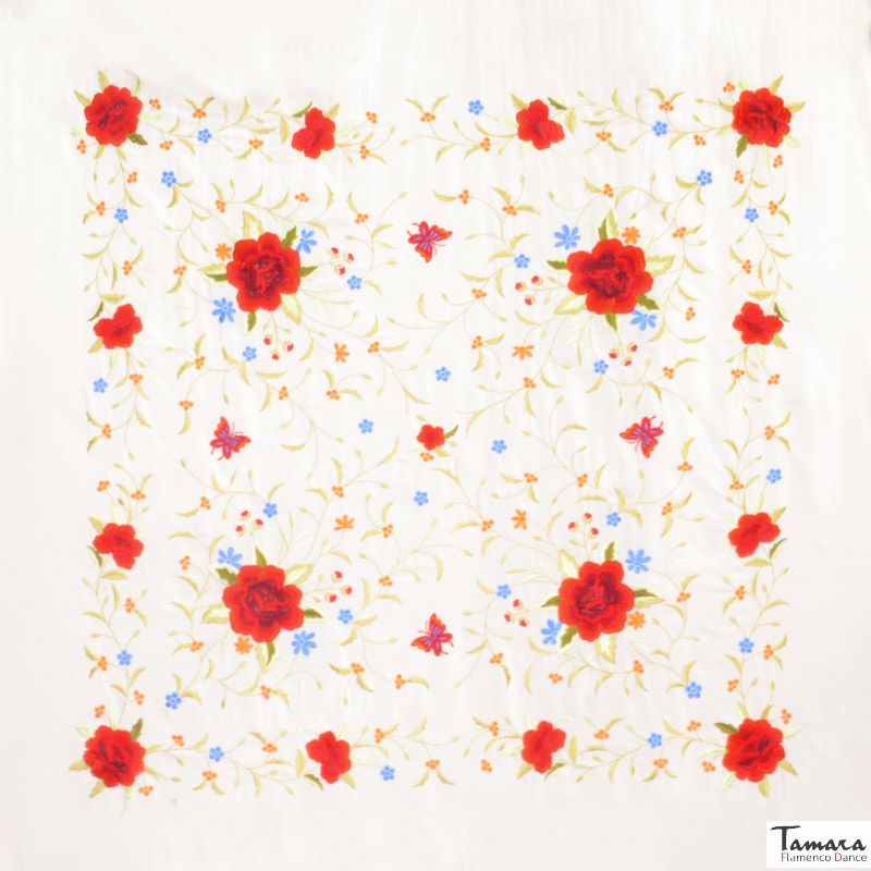 Manton de Manila Primaveral - Bordado Multicolor Marfil