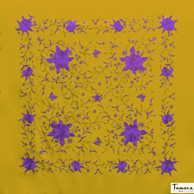 Manton de Manila Primaveral - Bordado Morado Mostaza