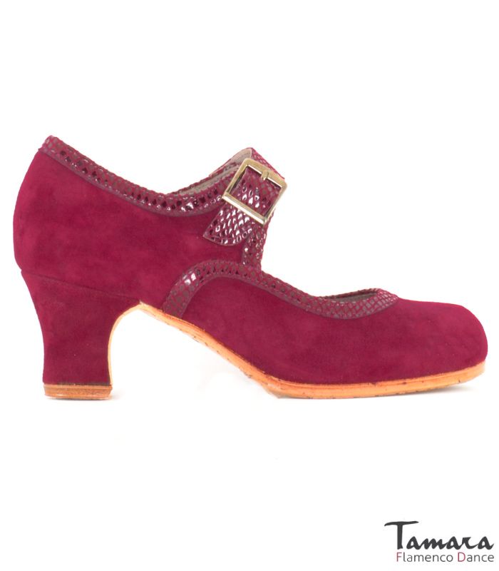 Zapatos de flamenco Triana Burdeos Ante y Serpiente