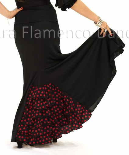 Falda flamenco Almería con lunares niña - Viscosa (falda-vestido) 08 Negro lunares rojos