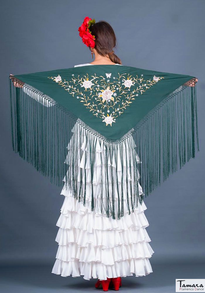 Mantoncillo Florencia - Bordado Tierra y oro Verde Botella