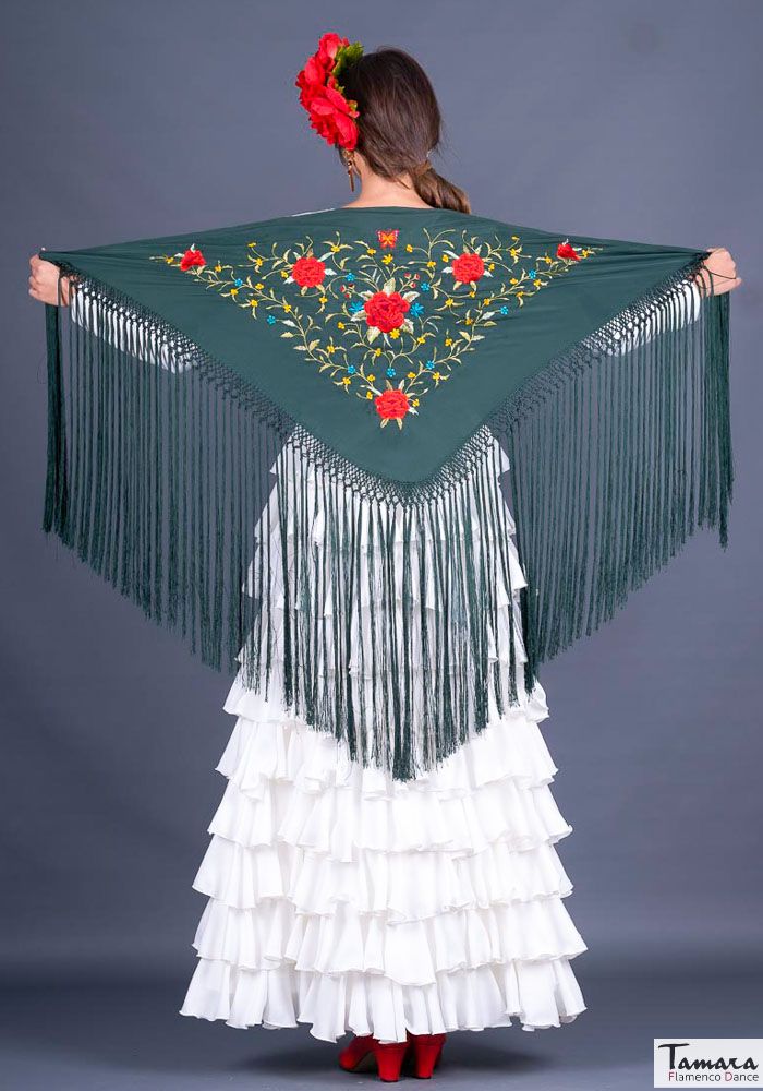 Mantoncillo Florencia - Bordado multicolor Verde Botella