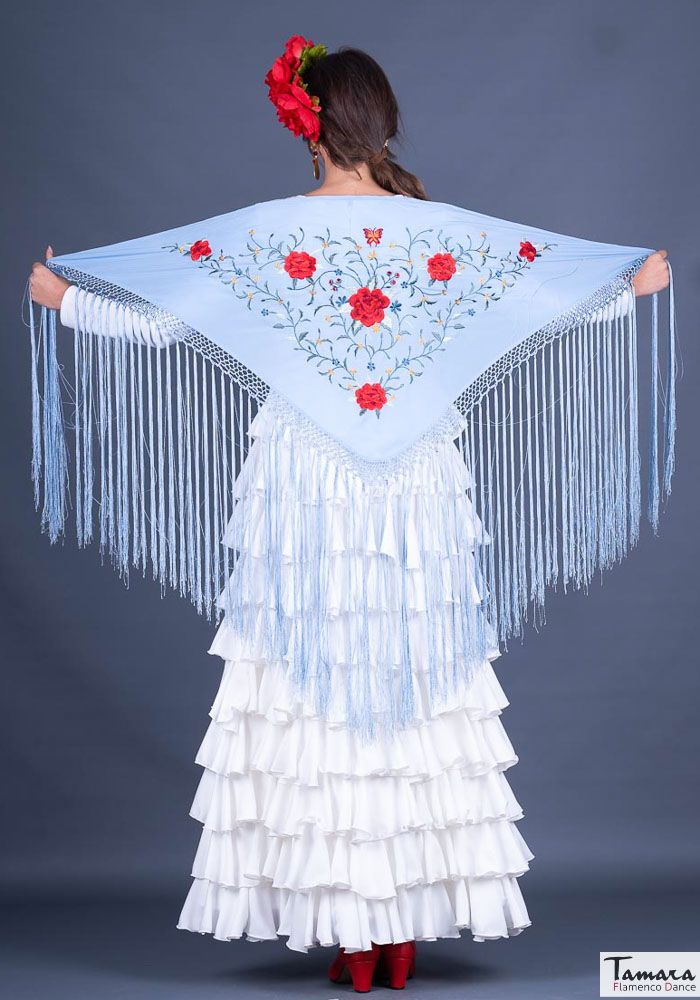 Mantoncillo Florencia - Bordado multicolor Celeste