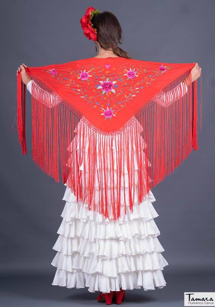 Mantoncillo Florencia - Bordado tonos fuxia Rojo