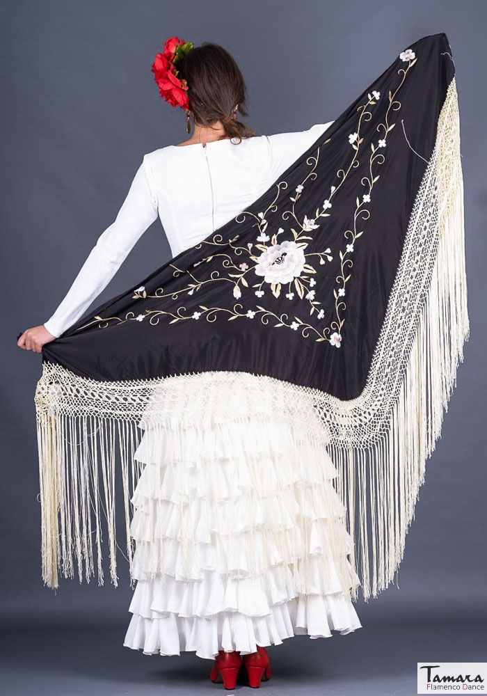 Manton Roma Fleco Marfil - Bordado Tierra y oro