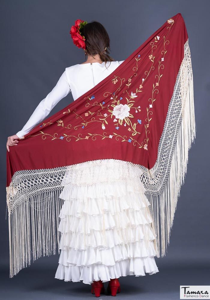 Manton Roma Fleco Beig - Bordado tonos tierra Negro