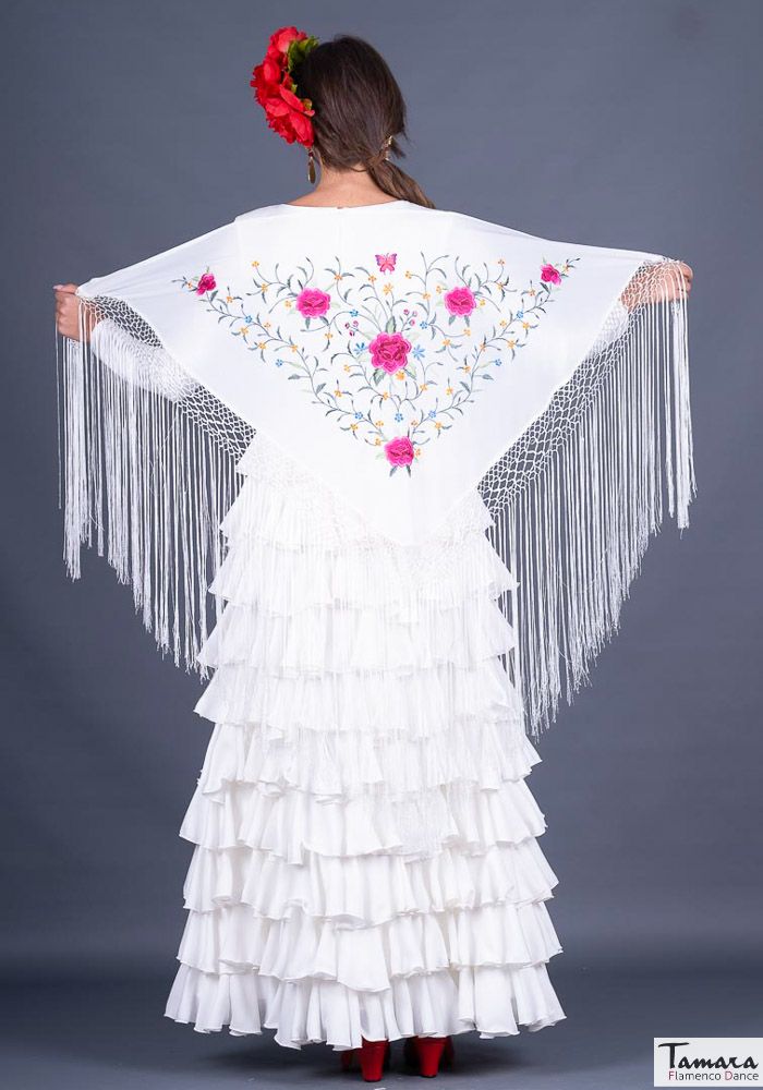 Mantoncillo Florencia - Bordado tonos fuxia Blanco