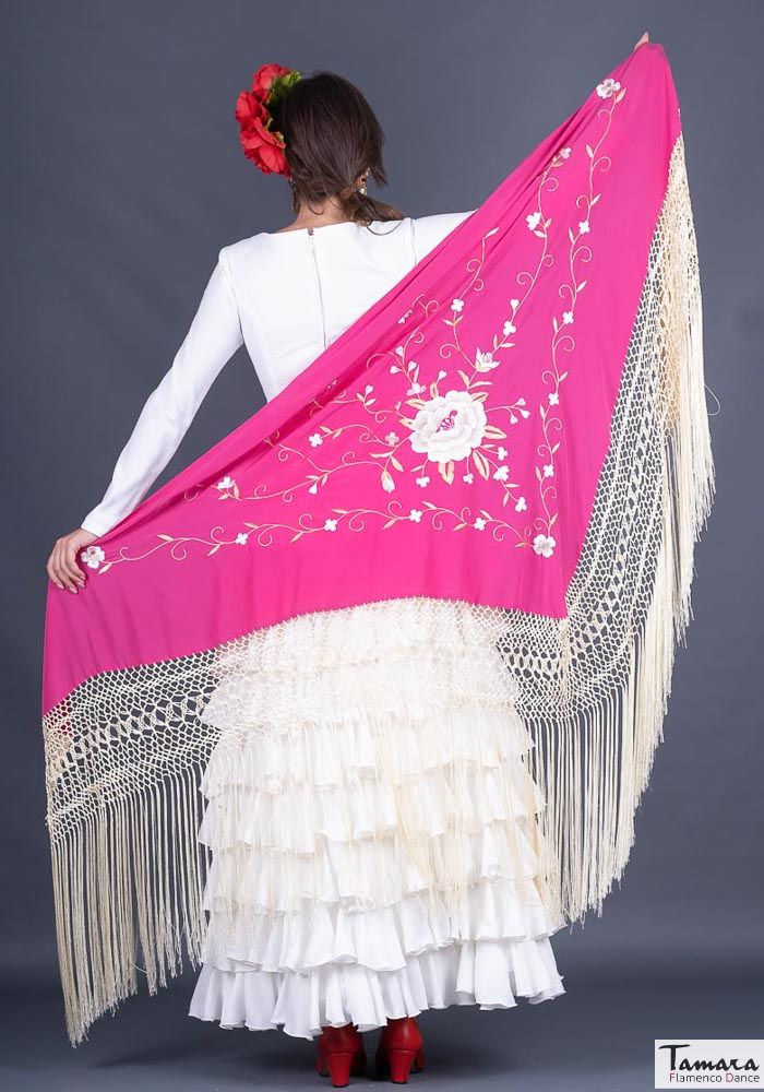 Manton Roma Fleco Marfil - Bordado Tierra y oro