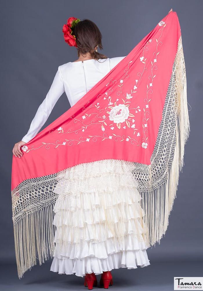 Manton Roma Fleco Marfil - Bordado Tierra y oro