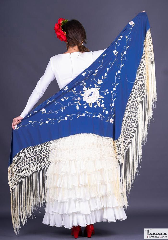 Manton Roma Fleco Marfil - Bordado Tierra y oro