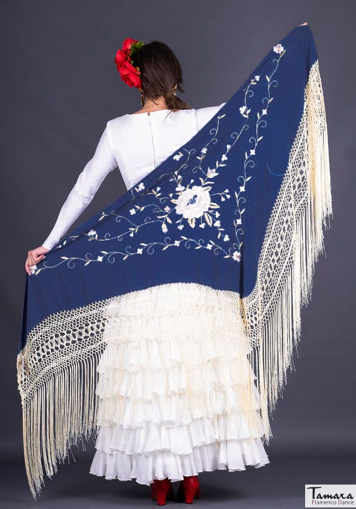 Manton Roma Fleco Marfil - Bordado Tierra y oro