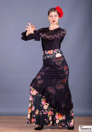 Falda flamenco Carmencita - Tul y Punto elástico Estampado XXL Floral fondo beig