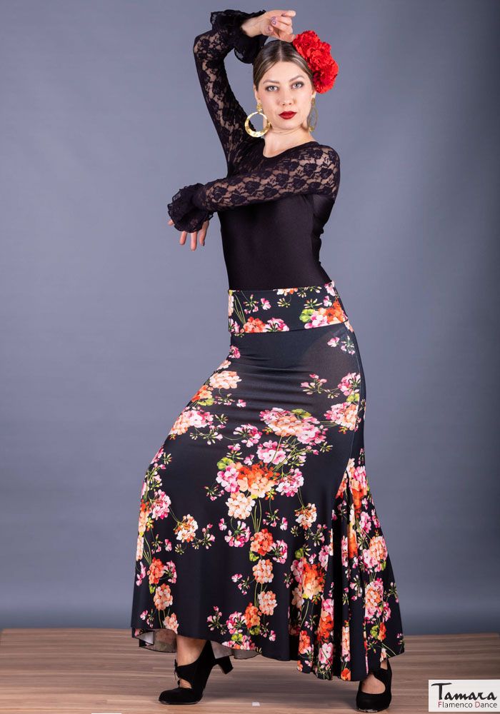 Falda flamenco Mirella - Punto elástico Estampado Estampado floral colorido