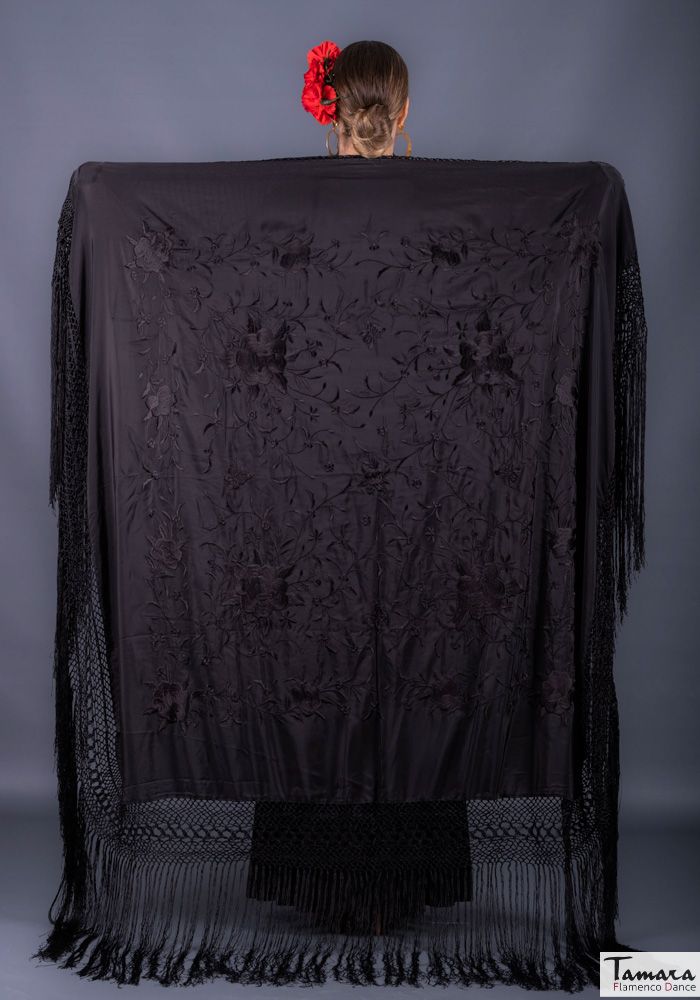 Manton de Manila Primaveral - Bordado Negro Negro