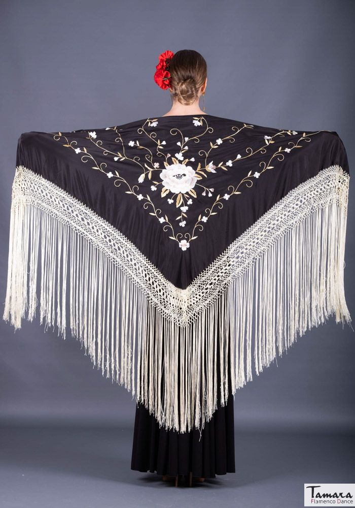 Manton Roma Fleco Marfil - Bordado Tierra y oro