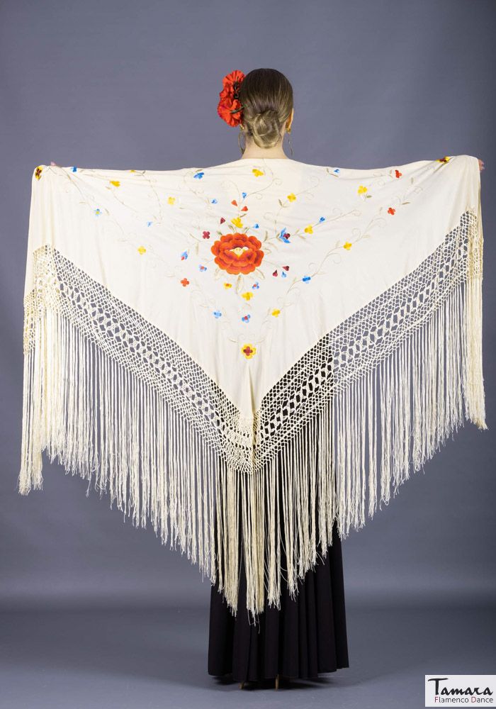 Manton Roma - Bordado multicolor rojo Beige
