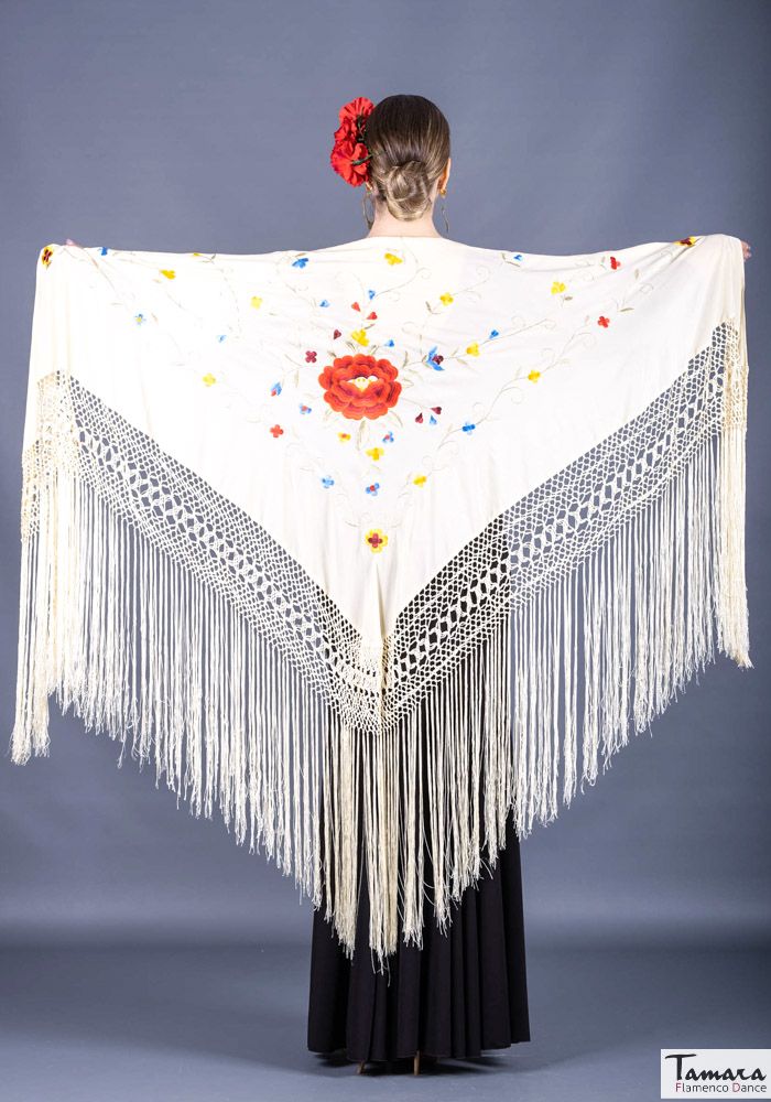 Manton Roma - Bordado multicolor rojo Marfil