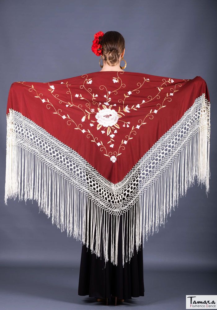 Manton Roma Fleco Marfil - Bordado Tierra y oro