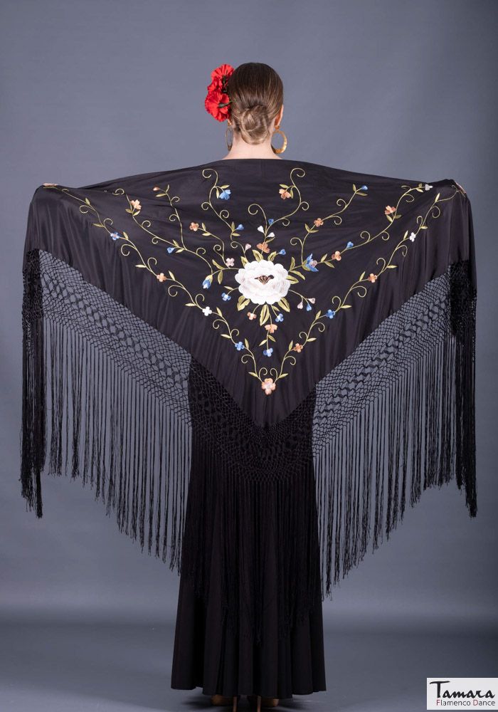 Manton Roma - Bordado tonos tierra Negro