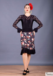 Falda flamenco Pampaneira Floral D2 - Punto Elastico S Negro