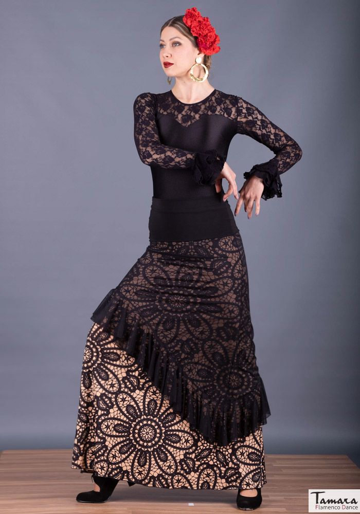 Falda flamenco Carmencita - Tul y Punto elástico Estampado Estampado beig