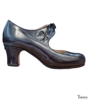 Zapatos de flamenco Fandango Negro piel/serpiente carrete 6 cm Negro Piel y Serpiente