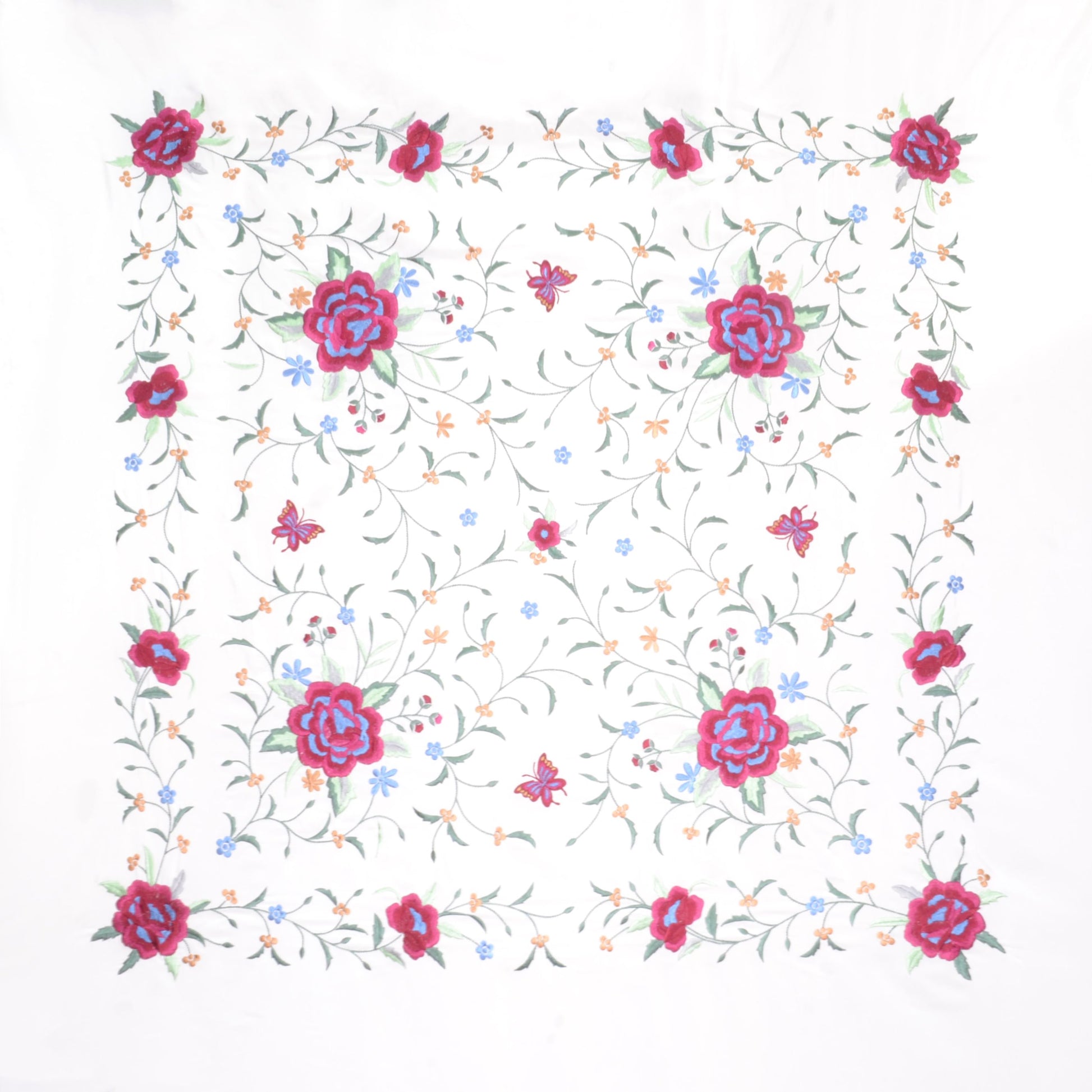 Manton de Manila Primaveral - Multicolor Fuxia/Burdeos