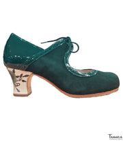 Zapatos de flamenco Rumba Verde tacon decorado ante/charol carrete 6cm Verde Botella
