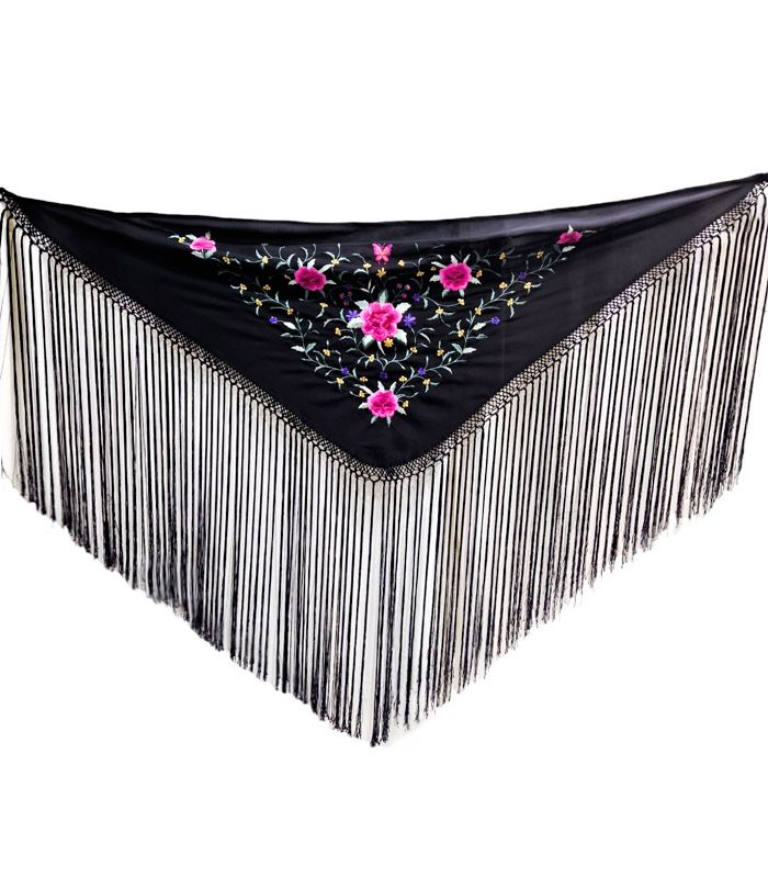 Mantoncillo Florencia - Bordado tonos fuxia Negro