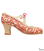 Zapatos de flamenco Candor rojo-Oro Carrete 6cm Madera