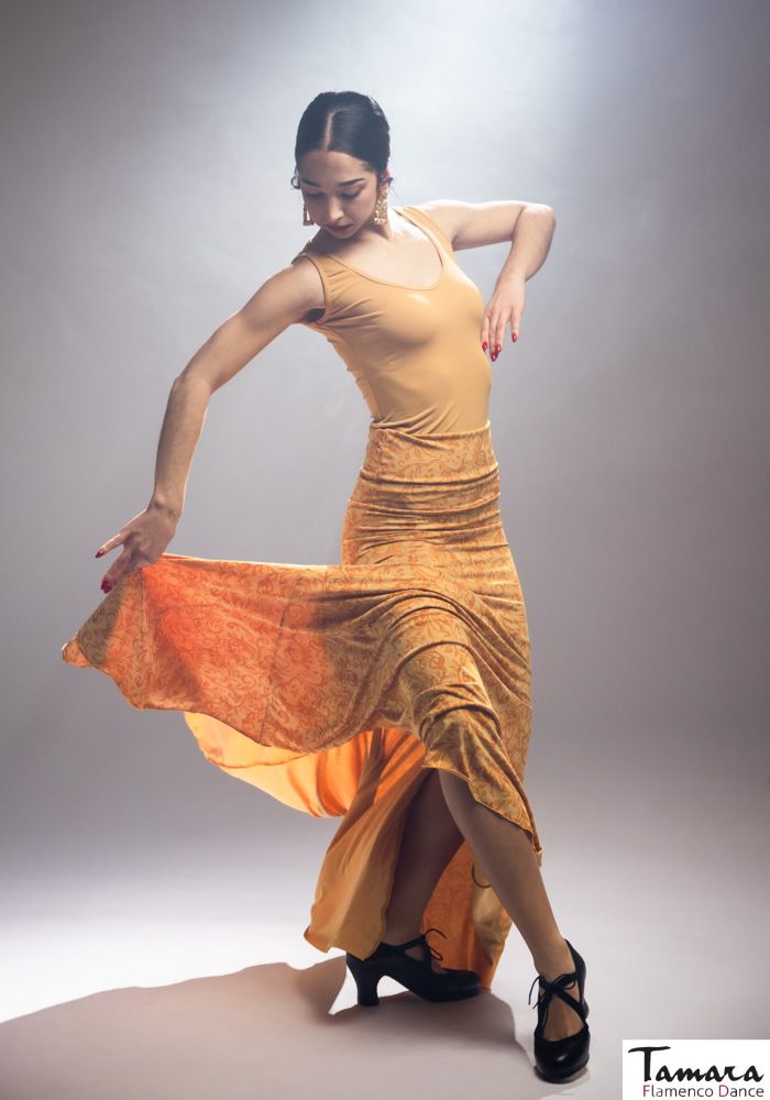 Falda flamenco Mirella - Punto elástico Estampado M Ocre