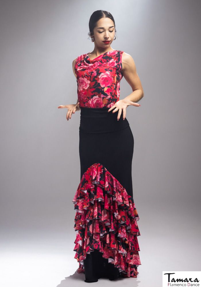 Falda Granizo - Punto elástico Estampado XXL Estampado floral rojo-fuxia